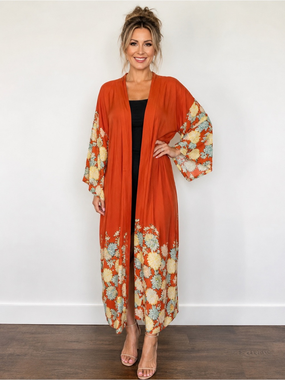 NWT Free People Floral Kimono One Size Orange Boho Duster
